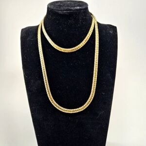 Gold Tone Chain Necklace 28" Long Diamond Cut Flat Link Gorgeous Condition